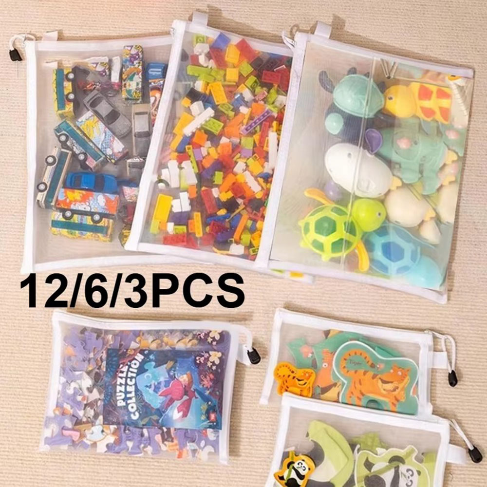 Kids Zipper Toys - Oyuncak Depolama Örgü Çantaları Saplı Şeffaf