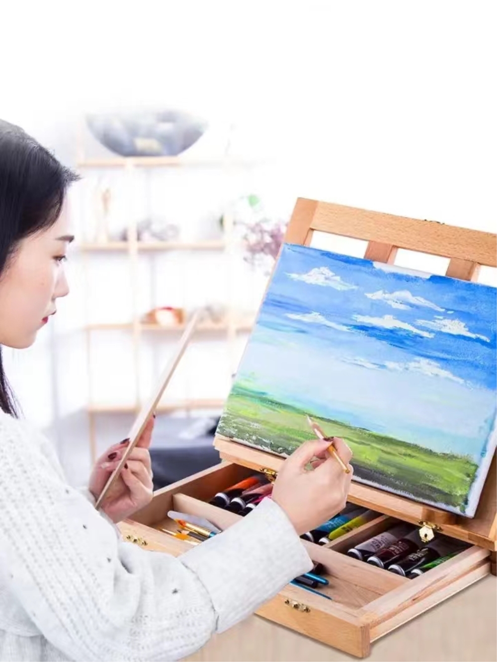 Kids Art Easel - Taşınabilir Ahşap Masa Şövale Sanatçılar Ve