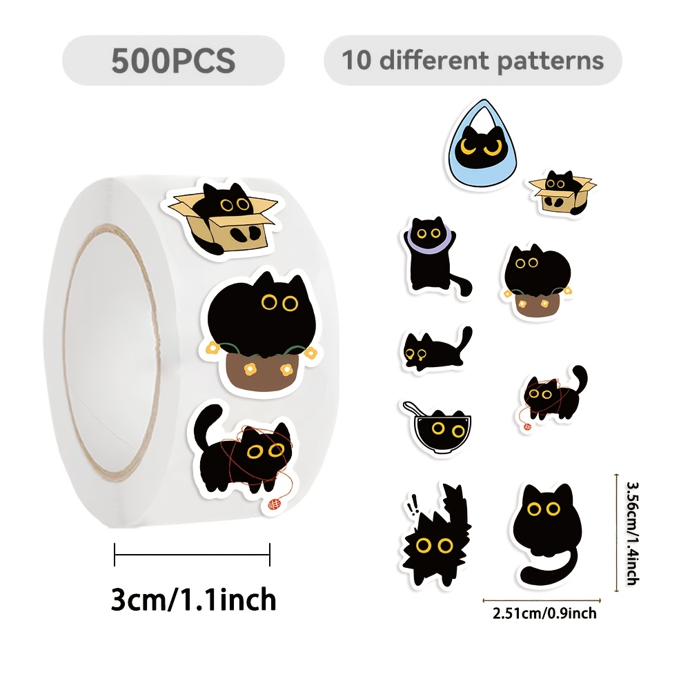 Kids Toys Names - 500 Adet Karikatür Kedi Rulo Çıkartmalar