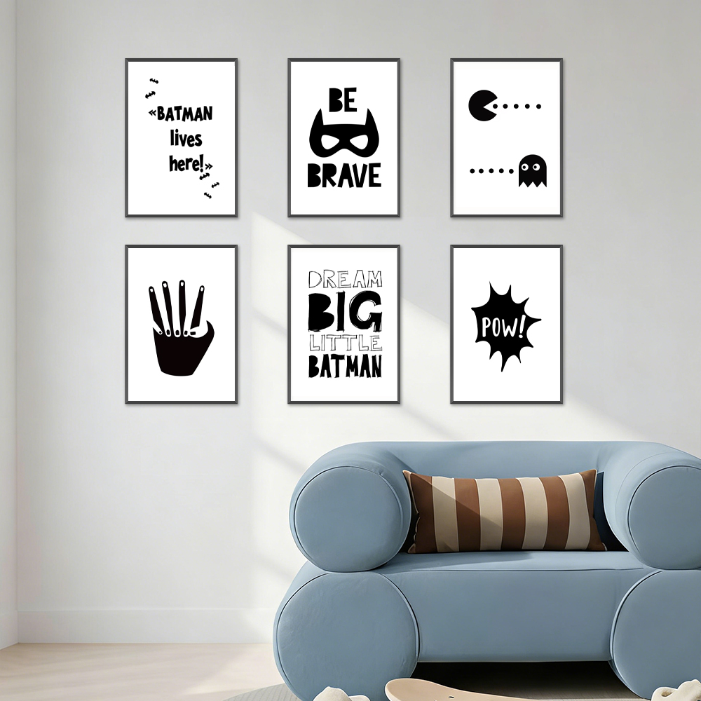 Kids Toys Quotes - Siyah ve Beyaz Süper Kahramanlar Minimalist